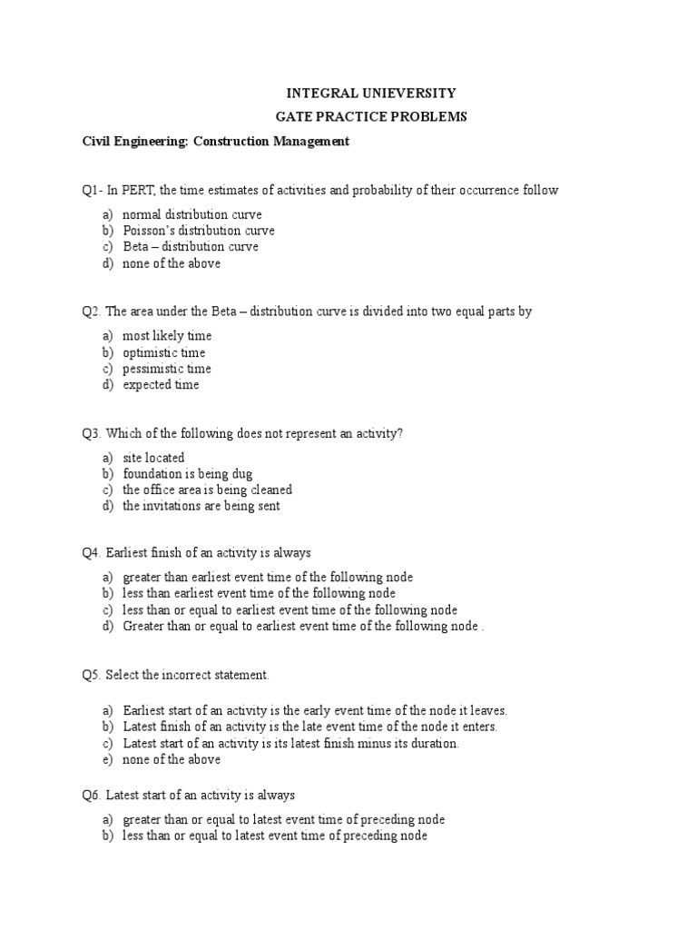 Integral Unieversity Gate Practice Problems Civil Engineering ...