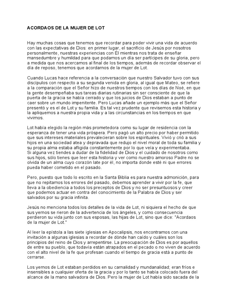 Recordando A La Esposa de Lot PDF Gracia divina Fe