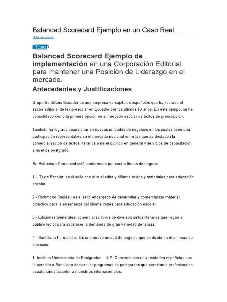 2 Balanced Scorecard Ejemplo en Un Caso Real | PDF | Planificación ...