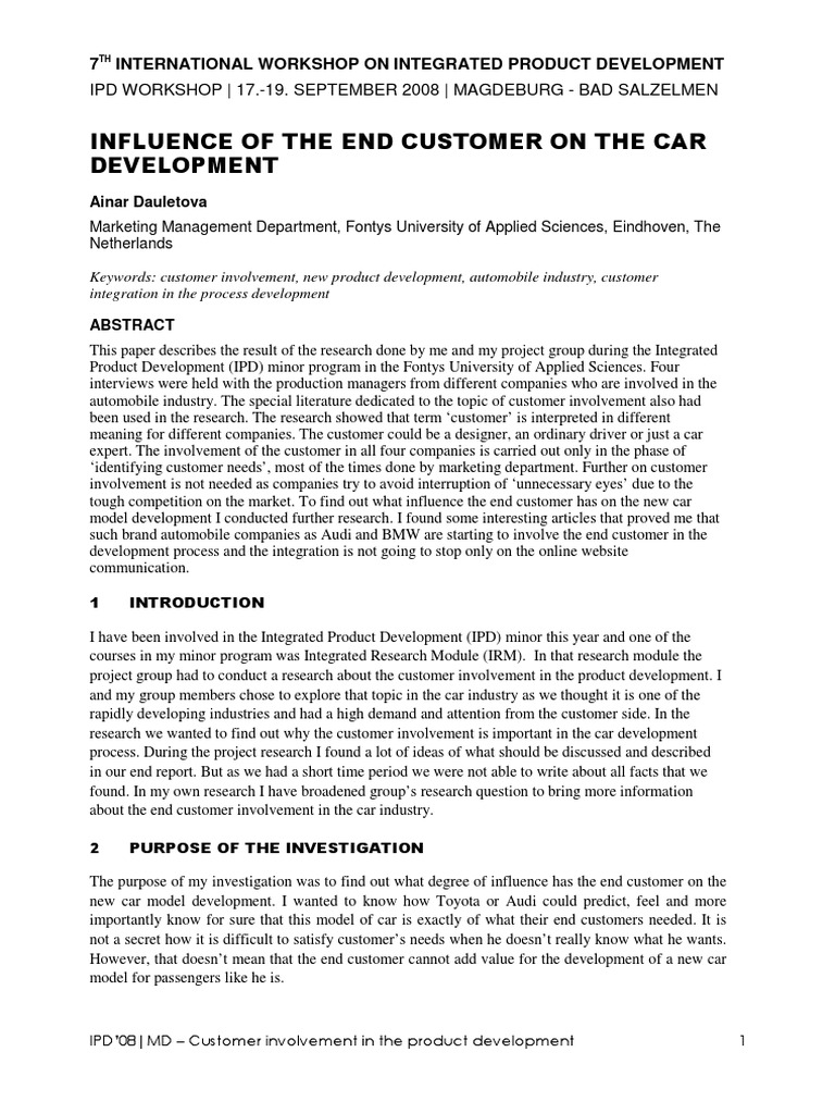 Customer Involvement in Car Development | PDF | New Product Development ...