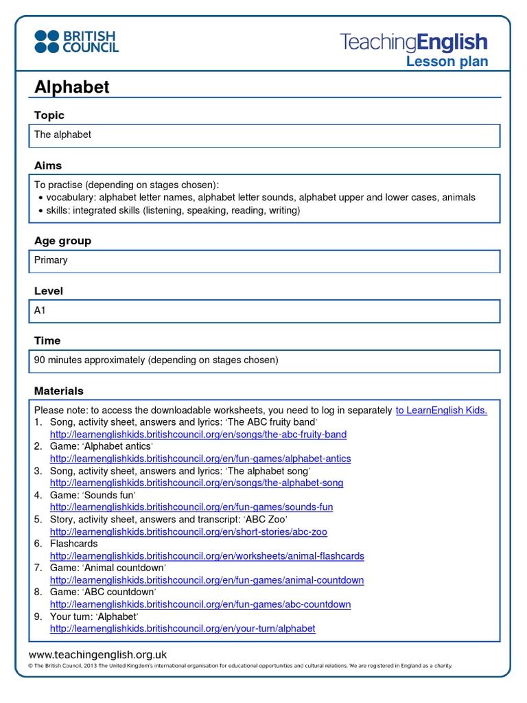Lesson Plan Alphabet Letter Case Writing
