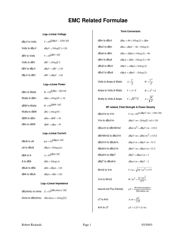 RF formulas | Decibel | Antenna (Radio)