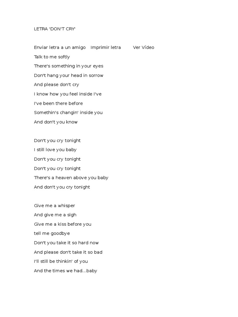 Don T Cry Guns N Roses Letra