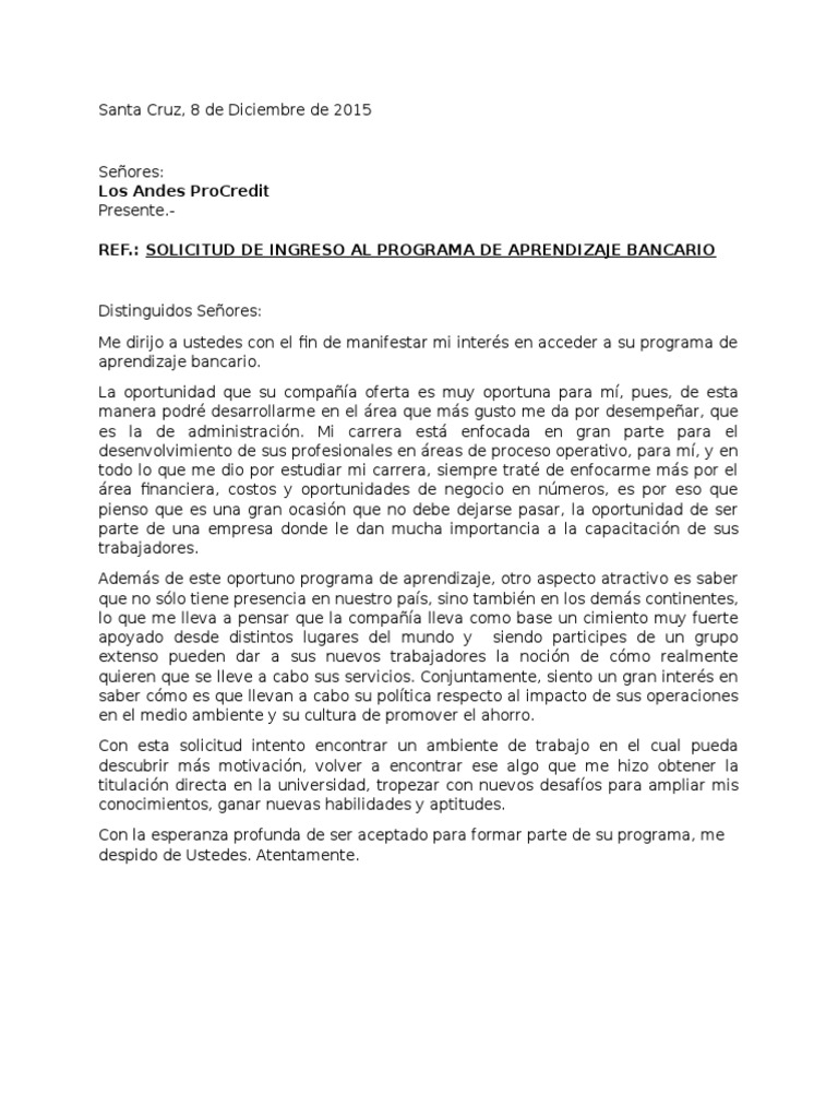 Ejemplo de Carta de Motivación