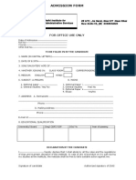 Admission Form: For Office Use Only