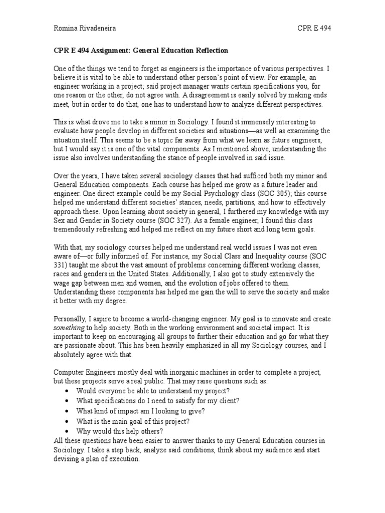General Education Reflection | PDF | Sociology | Gender