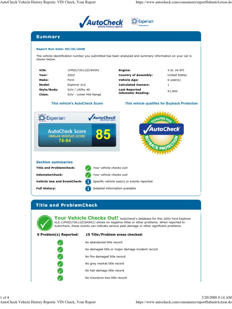 AutoCheck Vehicle History Reports 1FMZU72K12ZC84591 VIN Check, Your