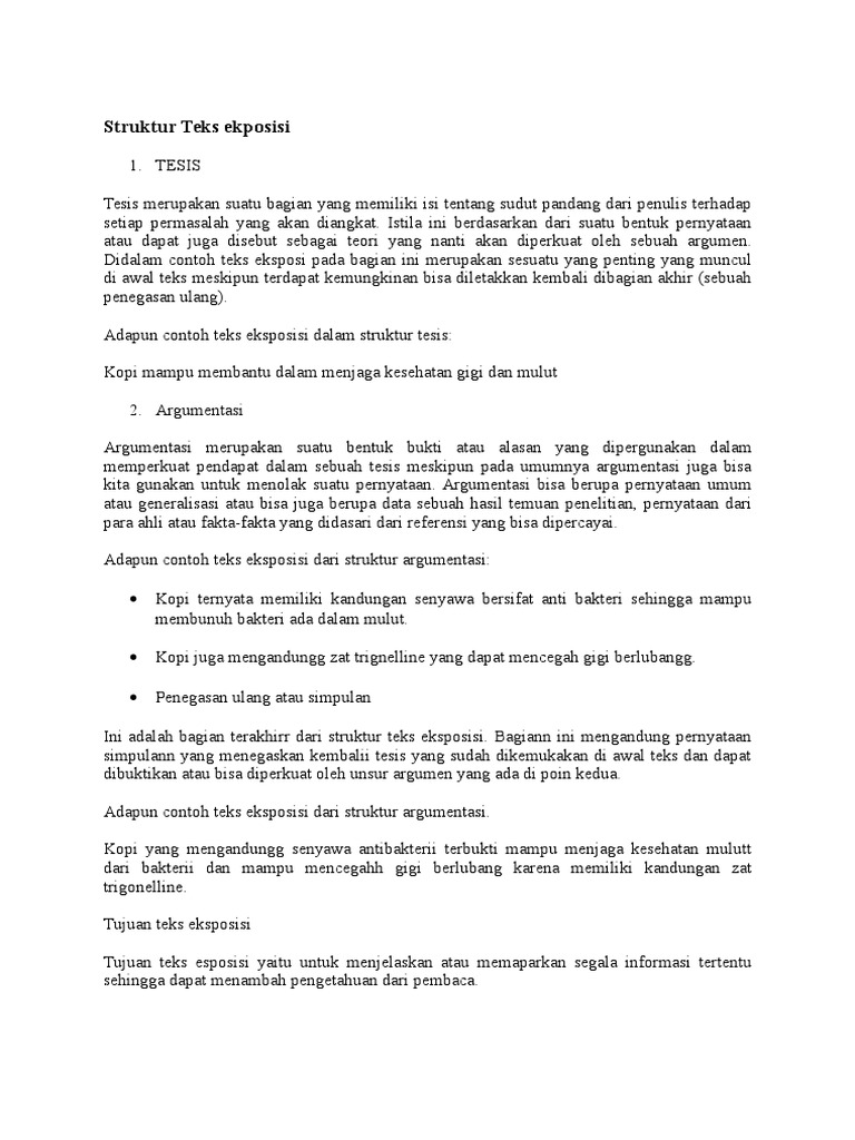 Contoh Tesis Dalam Struktur Teks Eksposisi Contoh