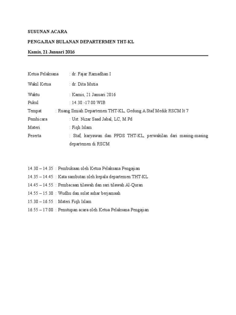 Susunan Acara Pengajian Bulanan