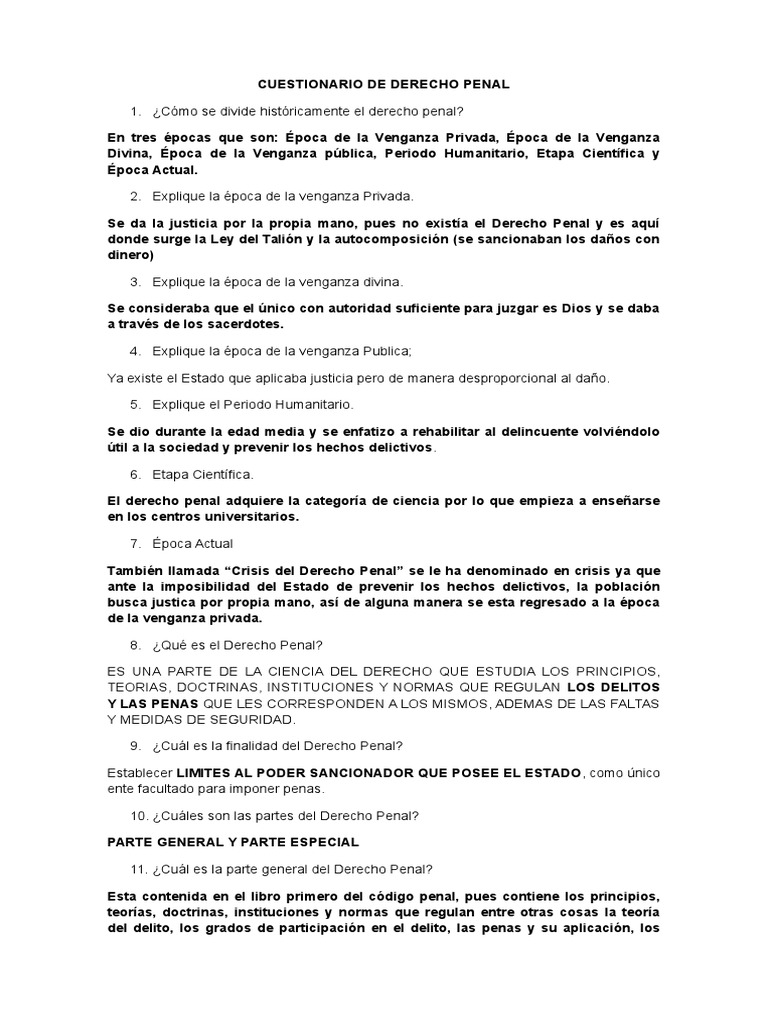 Cuestionario de Derecho Penal (Fase Publica) Derecho