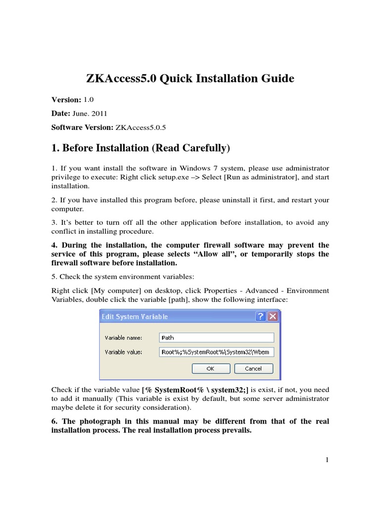 ZKAccess 5.0 Installation Guide v1.0 | PDF | Port (Computer Networking ...
