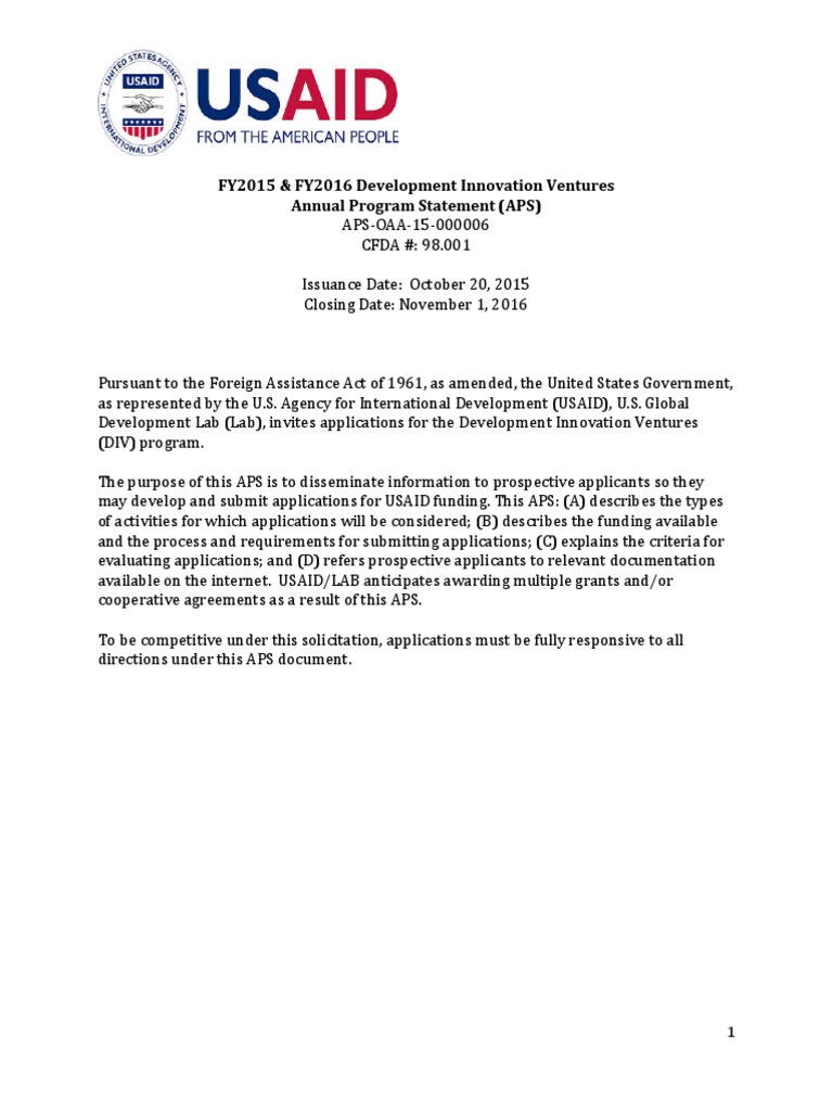 USAID Proposal United States Agency For International Development