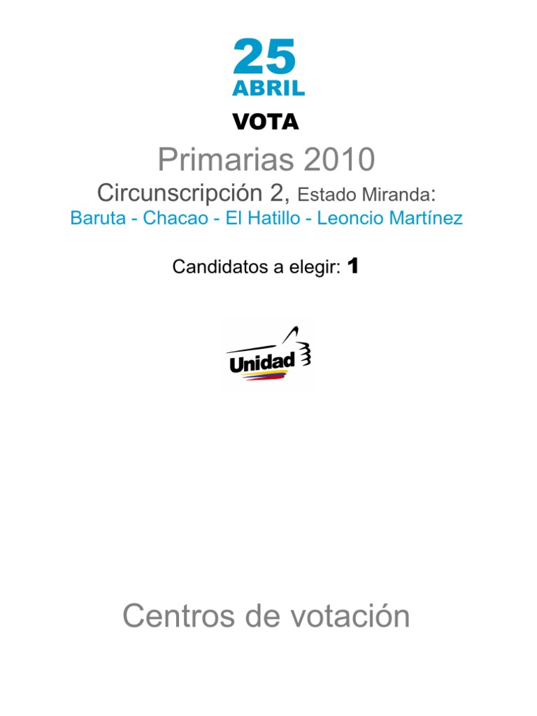 Cuadro de Centros de Votacion para Las Primarias en Caracas | PDF