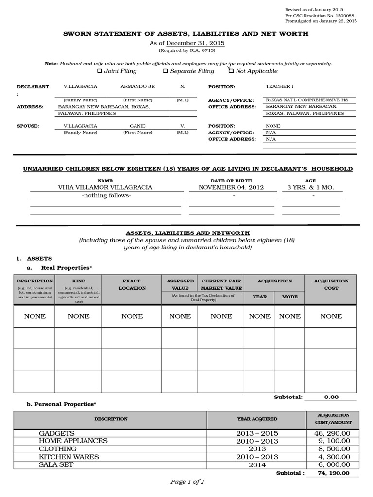 2015 Saln Form | Government | Politics
