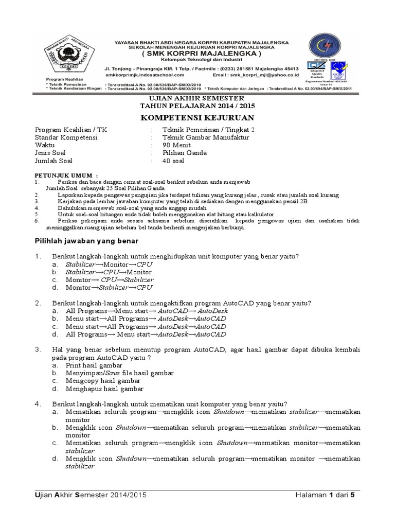 Uas 2015 Tk2 Teknik Gambar Manufaktur