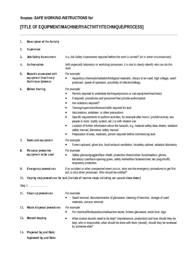 Safe Working Template | PDF