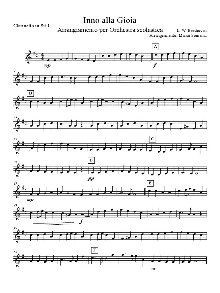 Inno Alla Gioia 4 Clarinetto In Sib 1