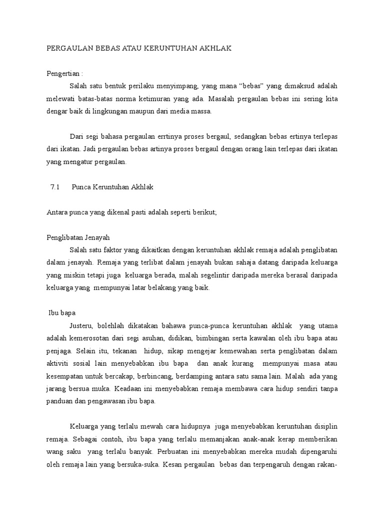 7 Pergaulan Bebas Atau Keruntuhan Akhlak