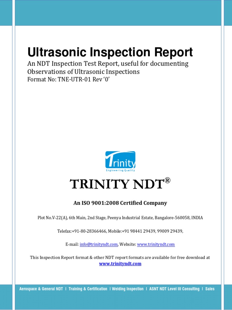 Ultrasonic Inspection NDT Sample Test Report Format | PDF