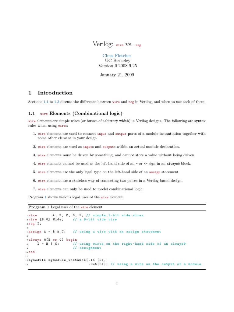 Reg Vs Wire in Verilog | PDF
