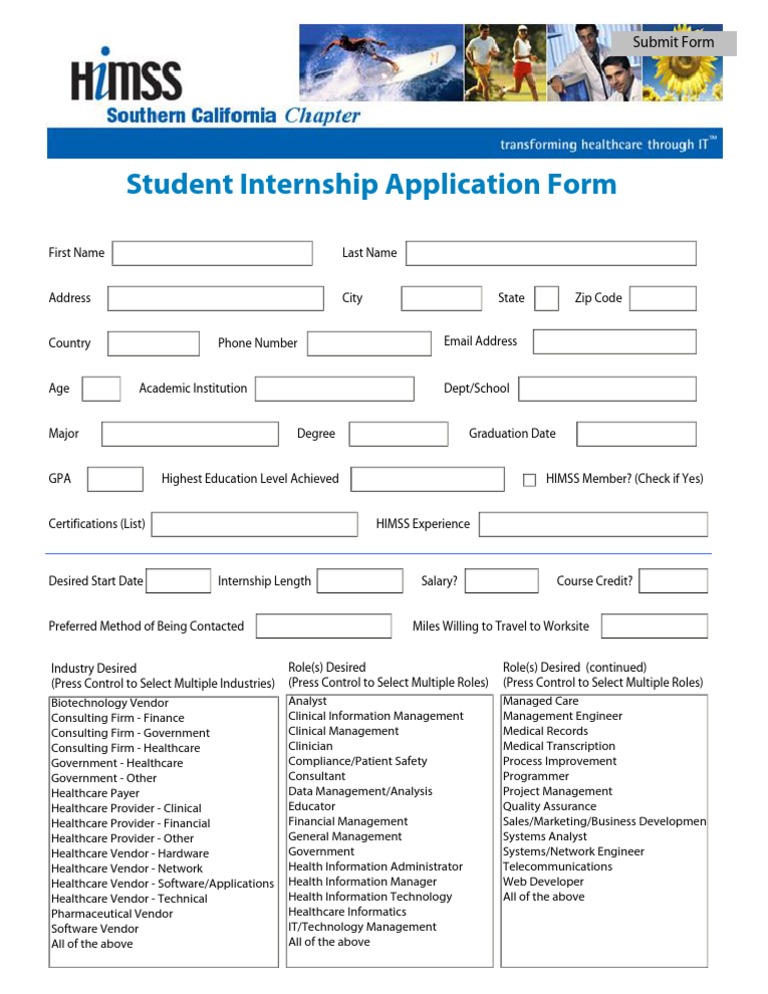 HIMSS SoCal Internship Application Form | PDF | Health Informatics ...