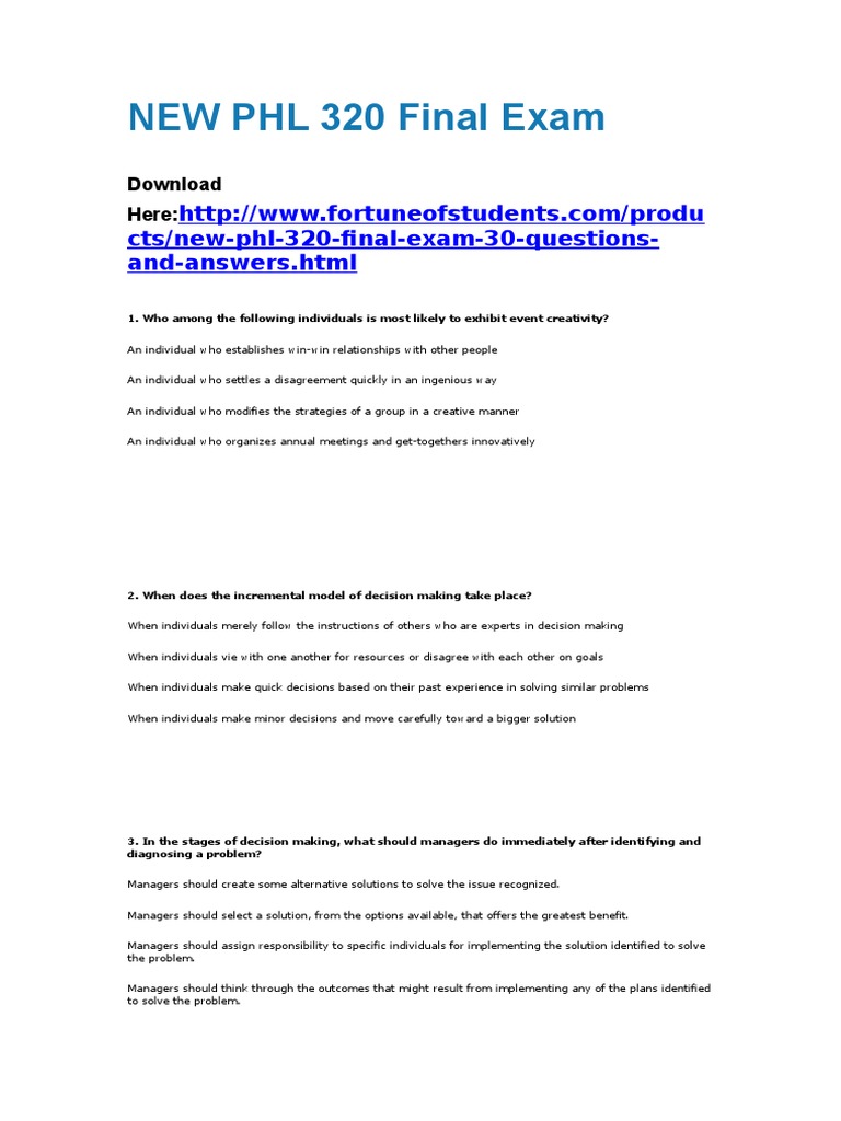 PHL 320 Final Exam Study Guide | PDF | Bias | Strategic Management