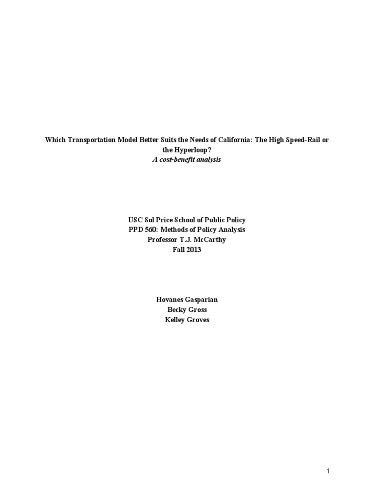 Hyperloop Cost Benefit Analysis | PDF | Hyperloop | High Speed Rail