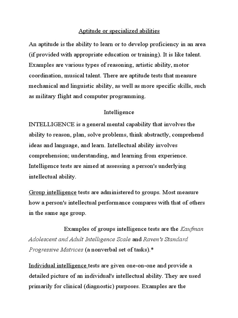 Understanding Aptitude and Intelligence | PDF