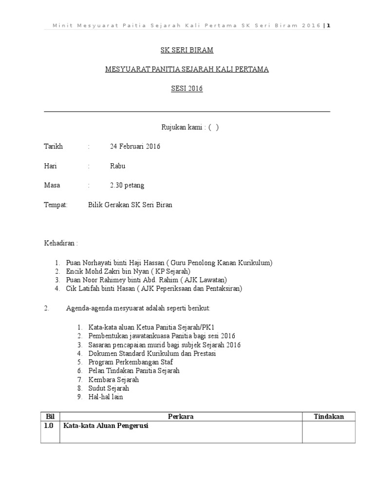 Minit Mesyuarat Sejarah Kali Pertama 2016