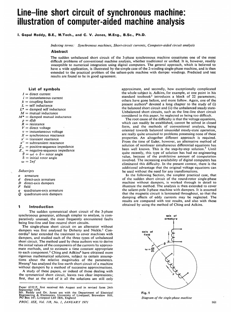 LineLine Short Circuit of Synchronous Machine Illustration of Computer
