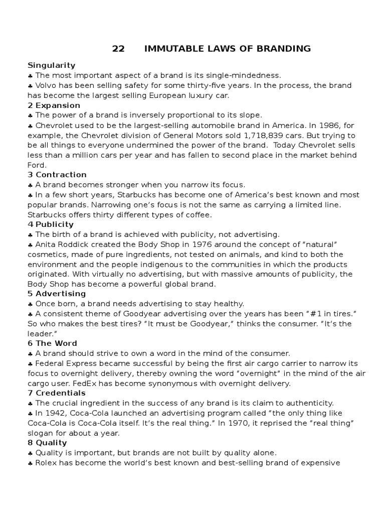 Immutable Laws of Branding PDF Brand Advertising