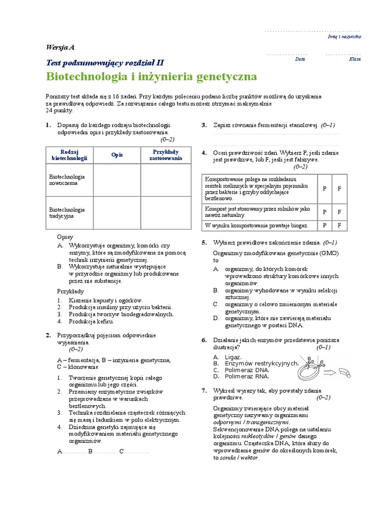 Biotechnologia I Inżynieria Genetyczna Odpowiedzi Nowa Era