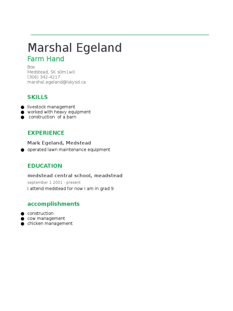 Aspiring Farm Hand's Skills & Experience | PDF