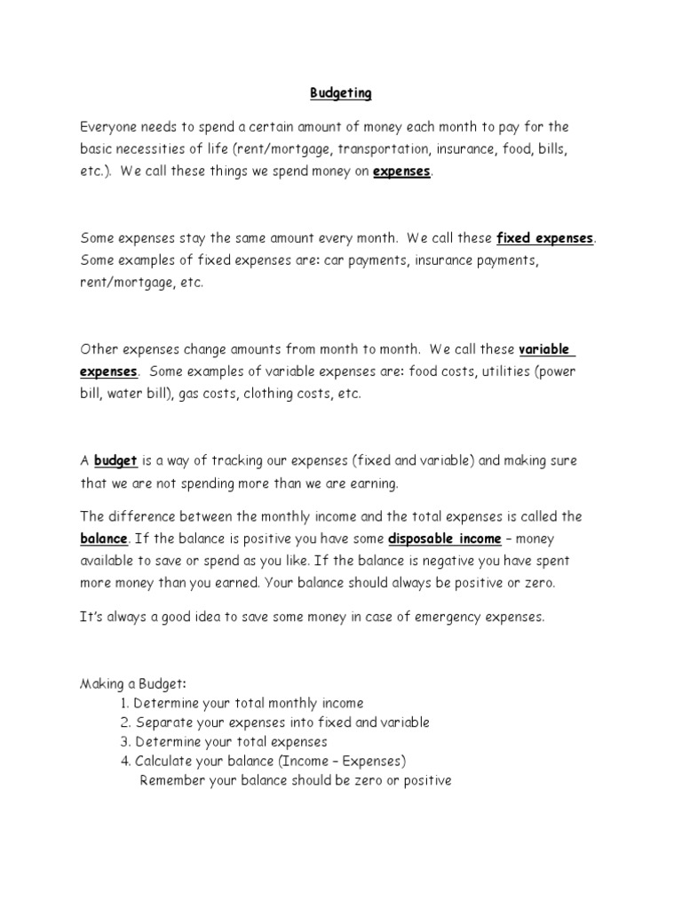 Budgeting Notes Student | PDF | Social Science