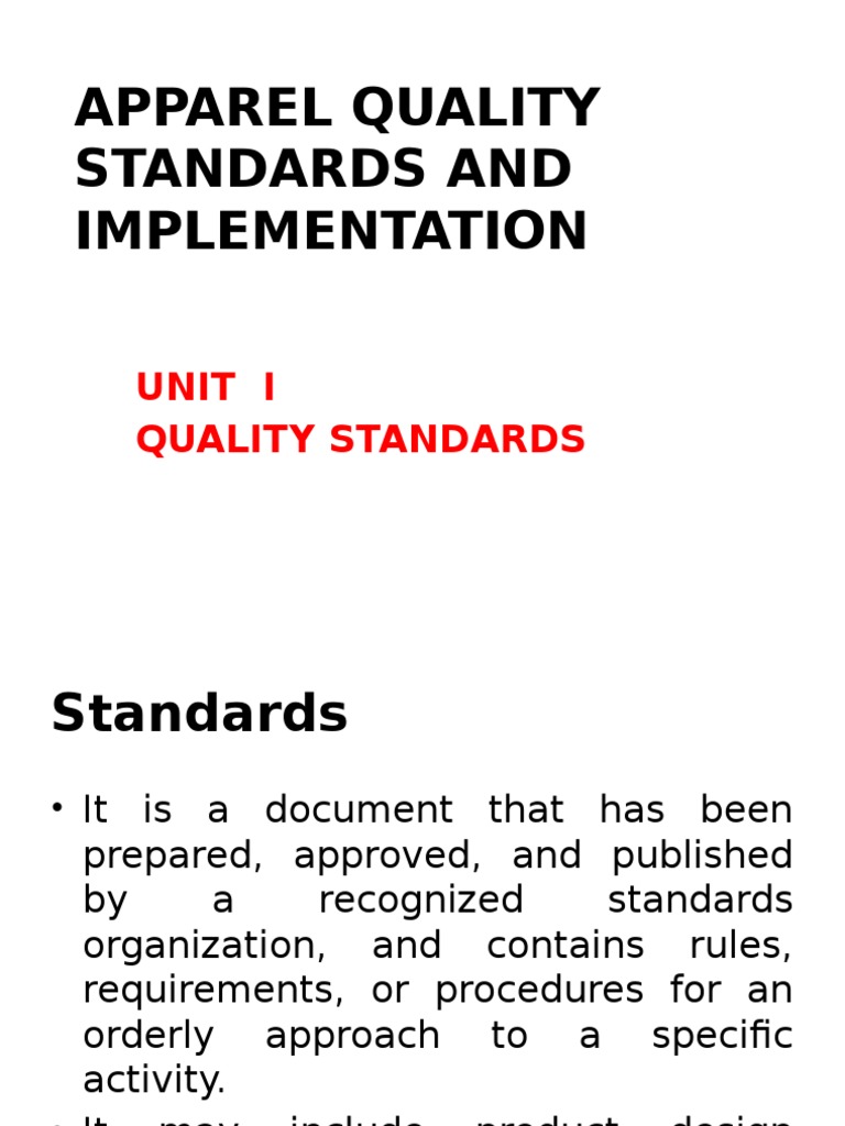 Apparel Quality Standards and Implementation PDF Standardization