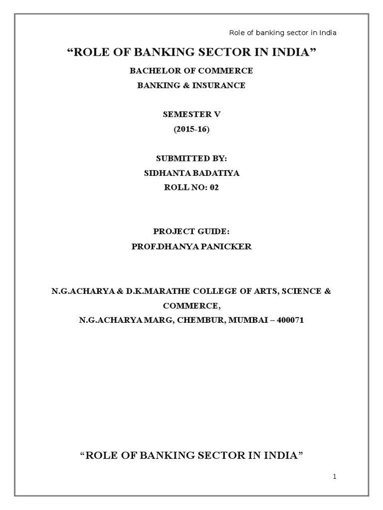 Role of Banking Sector in India | PDF | Finance & Money Management