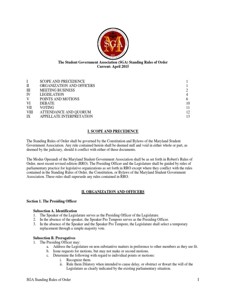 SGA Standing Rules of Order | PDF | United States House Of ...
