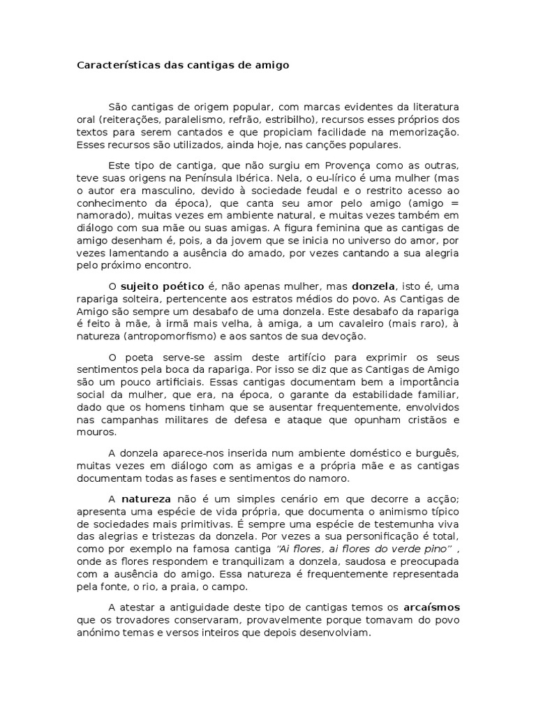Características das Cantigas de Amigo | PDF | Amor | Poesia