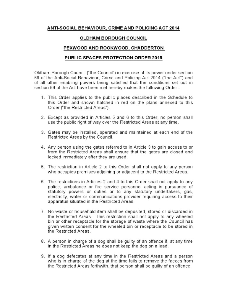 Anti-Social Behaviour, Crime and Policing Act 2014 Oldham Borough ...