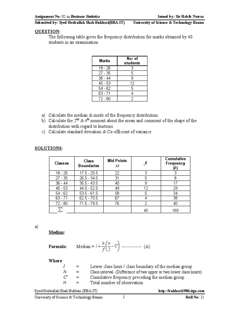 Statistics Assignment | PDF | Coefficient Of Variation | Mode (Statistics)