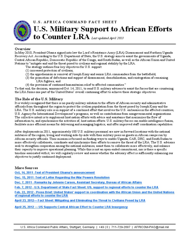 U.S. Military's Role Against LRA | PDF | Lord's Resistance Army | Warfare