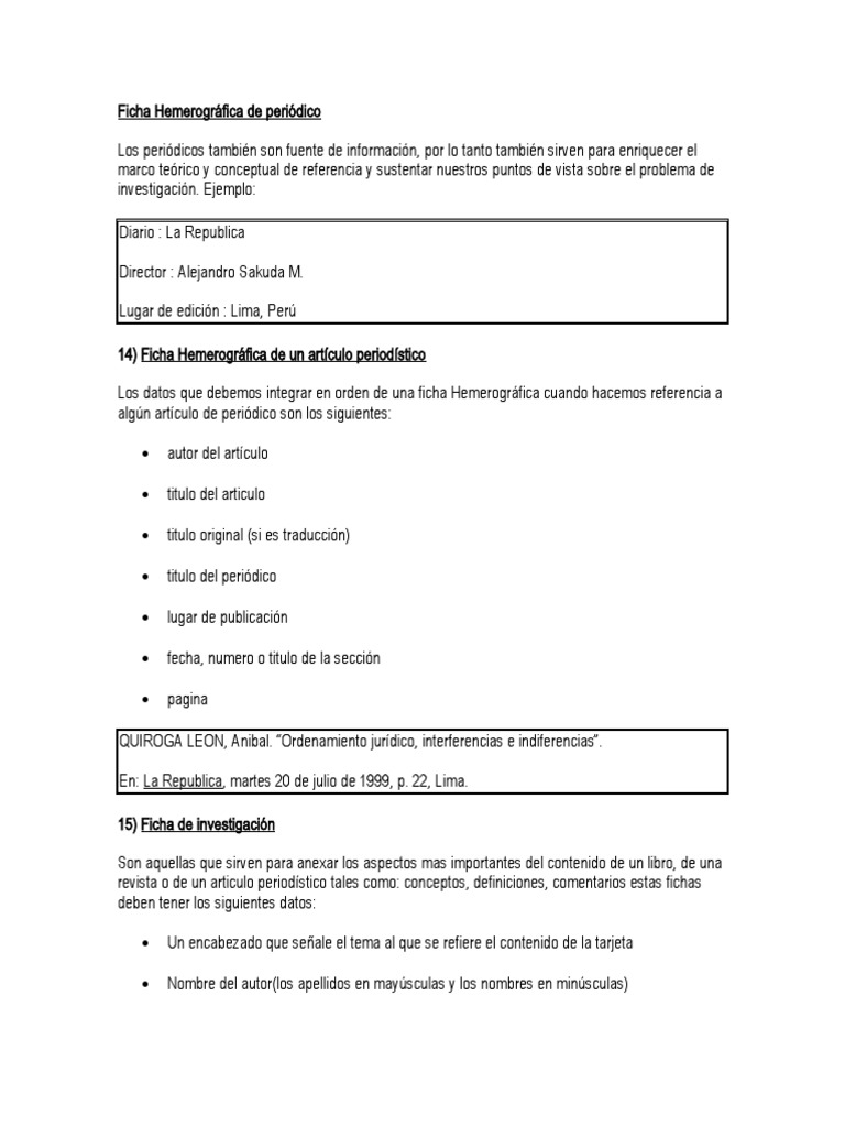 Ficha Hemerografica De Periodico