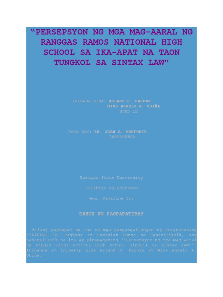 Persepsyon NG Mga Magaaral | PDF