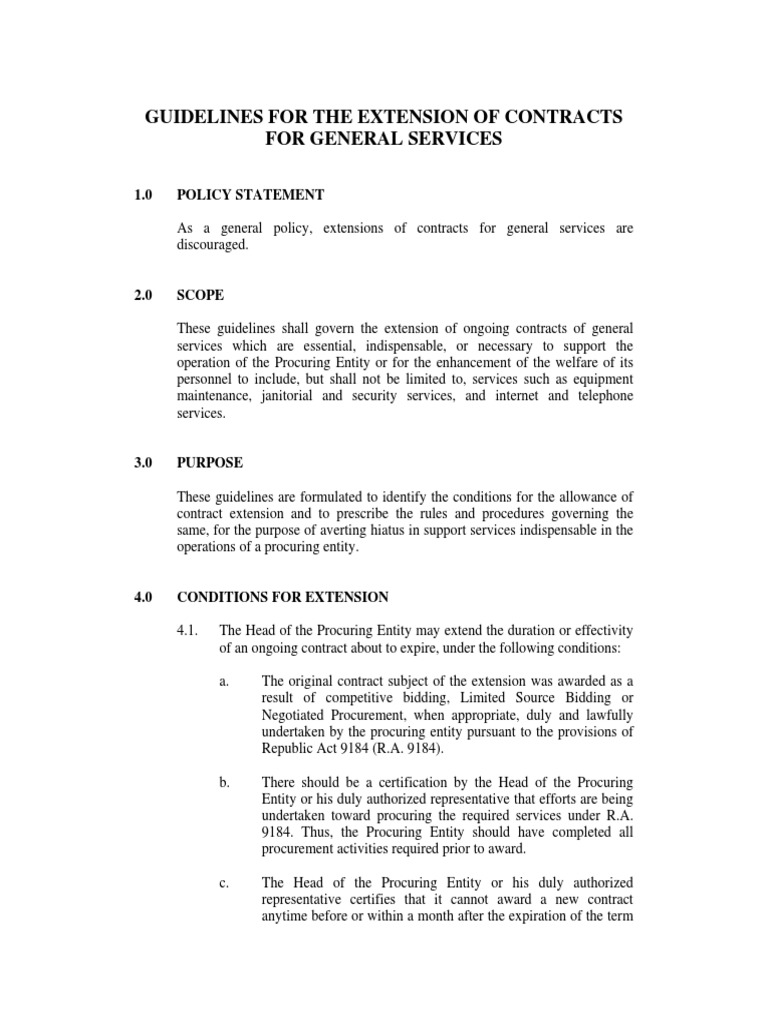 GPPB Contract Extension For General Services PDF Procurement