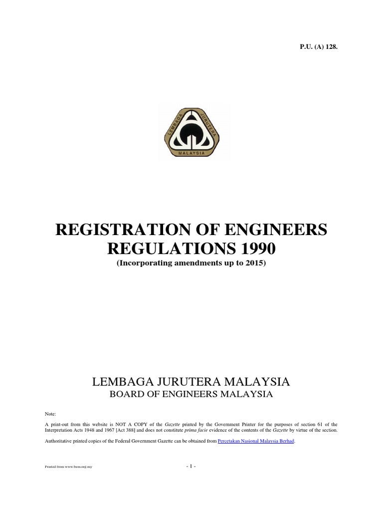 Registration of Engineers Regulations 1990 | PDF