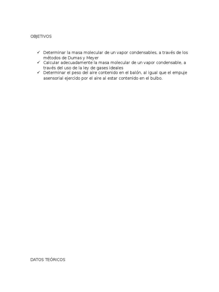 Peso Molecular de Un Vapor PDF Gases Densidad