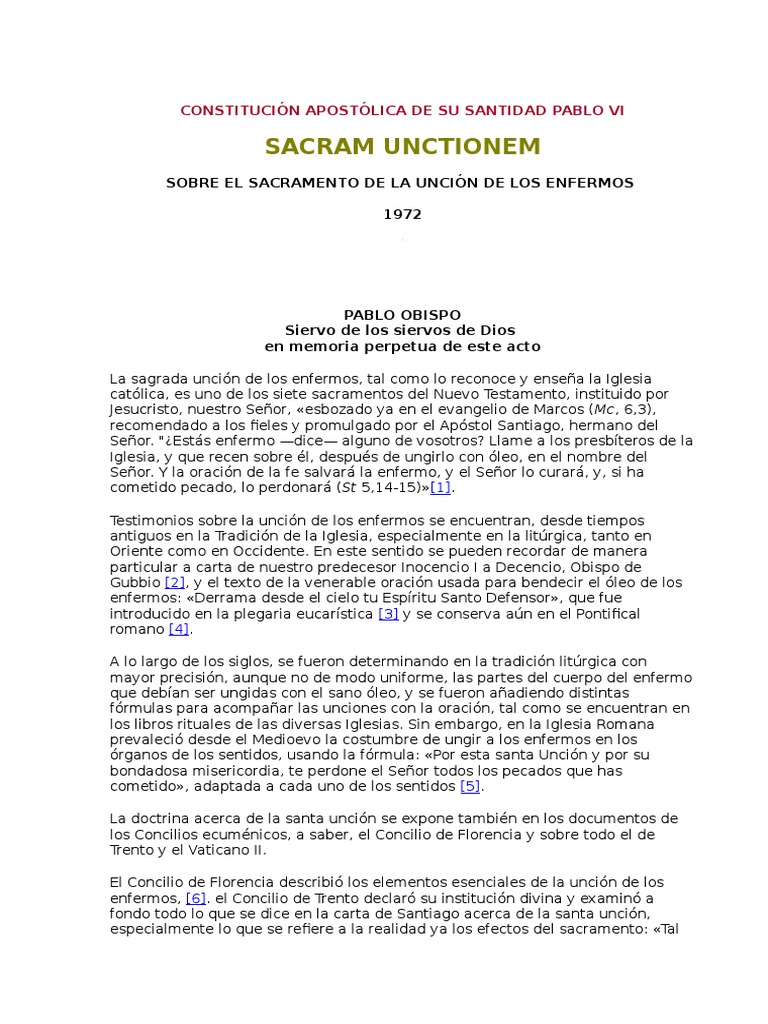 1972 Sacram Unctionem PDF La unción Sacramentos