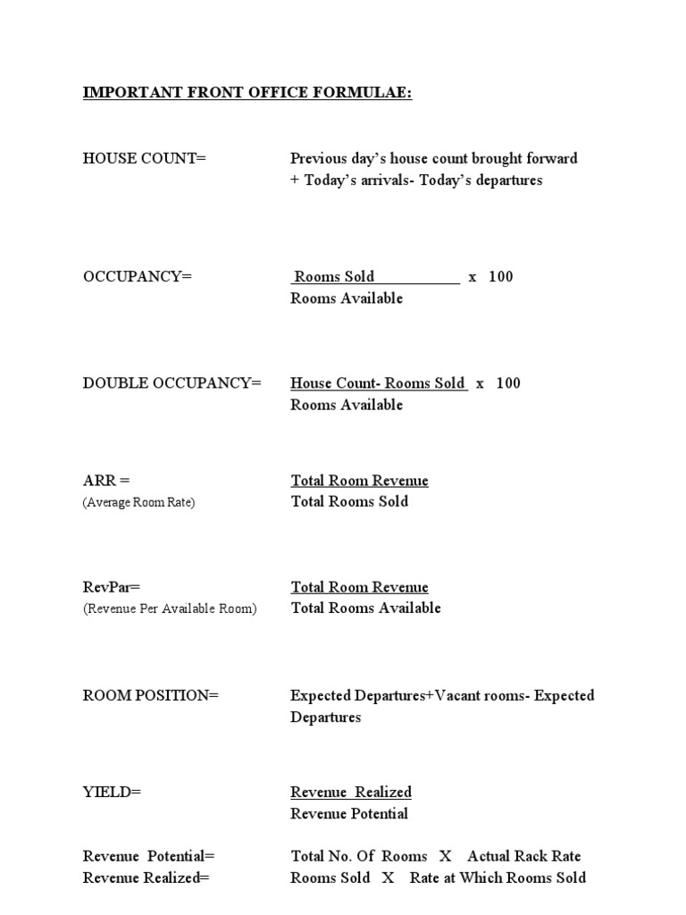 Key Front Office Formulas Explained | PDF