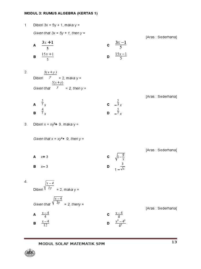 Modul 3 Rumus Algebra k1