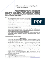 Granada Ministerial Declaration On The European Digital Agenda: Agreed On 19 April 2010